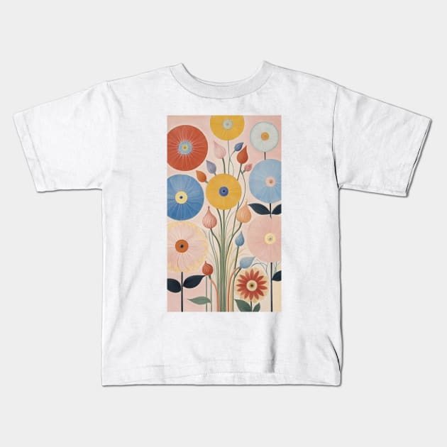 Hilma's Kaleidoscopic Blooms: Abstract Floral Reverie Kids T-Shirt by FridaBubble